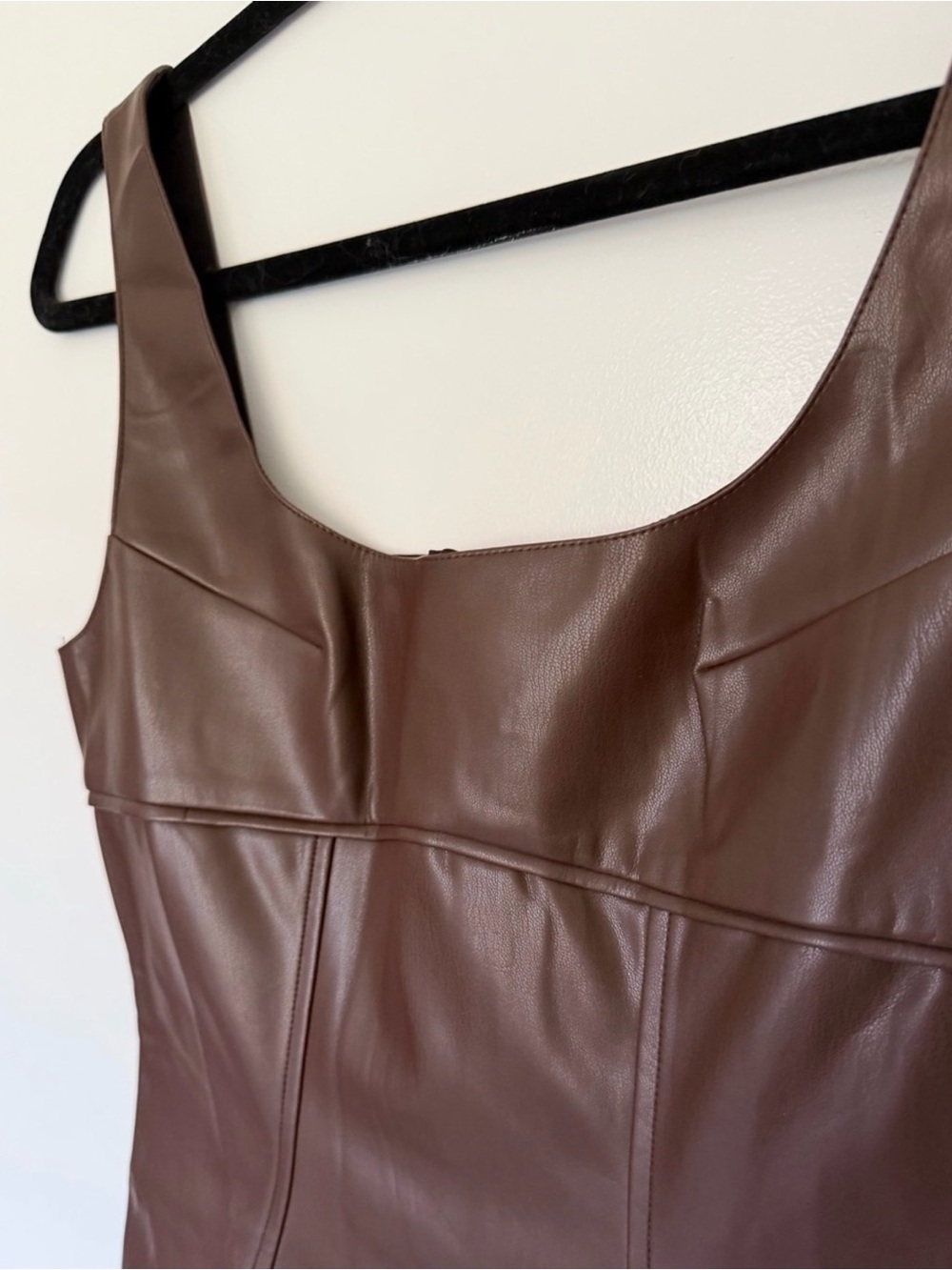 Commense Chocolate Brown Faux-Leather Midi Dress - Picture 3 of 7